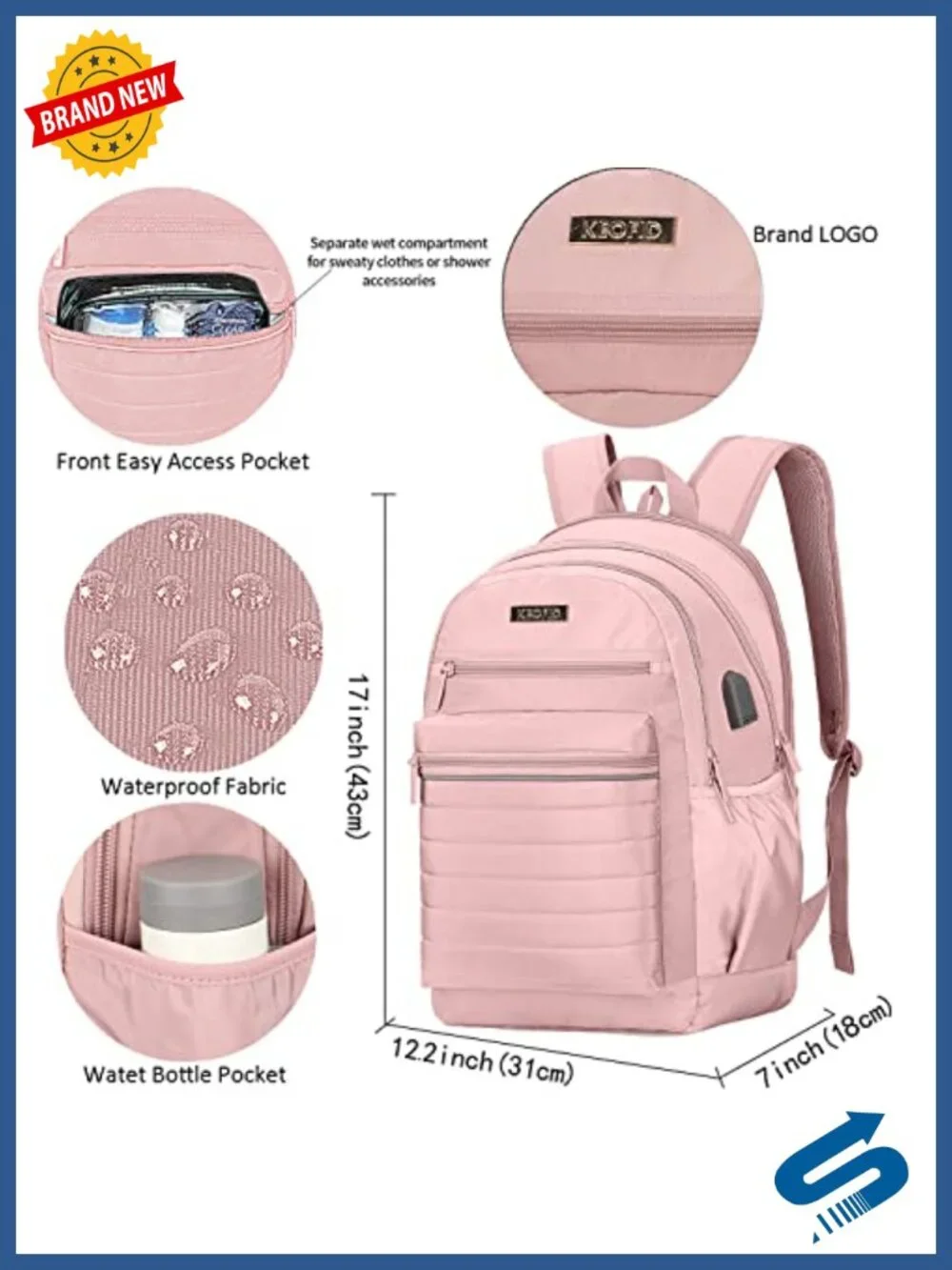 Water-Resistant Laptop Backpack with Anti-Theft Pocket and Luggage Strap